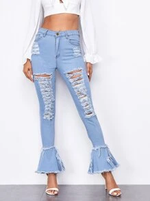 Jeans rotos bajo crudo con lavado ligero - Lavado ligero - Ver 3