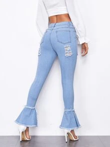 Jeans rotos bajo crudo con lavado ligero - Lavado ligero - Ver 2