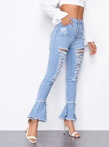 Jeans rotos bajo crudo con lavado ligero - Lavado ligero - Ver 5