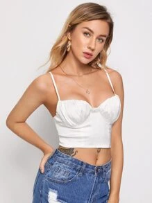 SHEIN BAE Top de tirantes corto de satén de espalda con cordón de busto con fruncido - Blanco - Ver 1