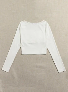 SHEIN Qutie 方形領抽褶胸短版上衣 - 白色 - 查看 2