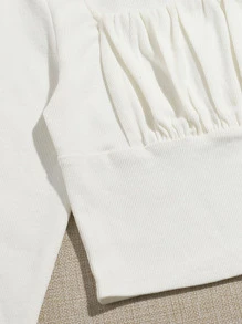 SHEIN Qutie 方形領抽褶胸短版上衣 - 白色 - 查看 4