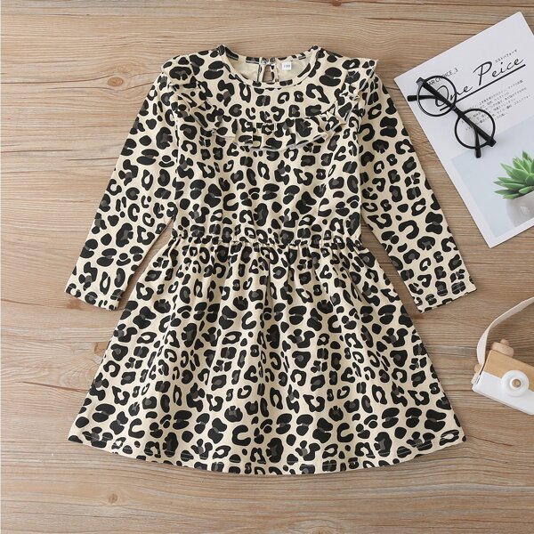 

Toddler Girls Leopard Ruffle Trim Flared Dress, Multicolor