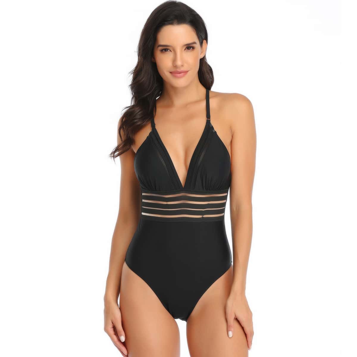 

Contrast Mesh One Piece Swimsuit, Black