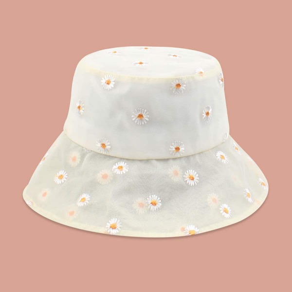 

Daisy Pattern Bucket Hat, White