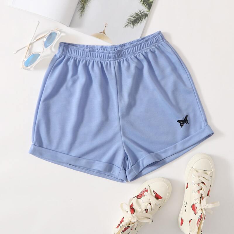 

Butterfly Print Shorts, Dusty blue