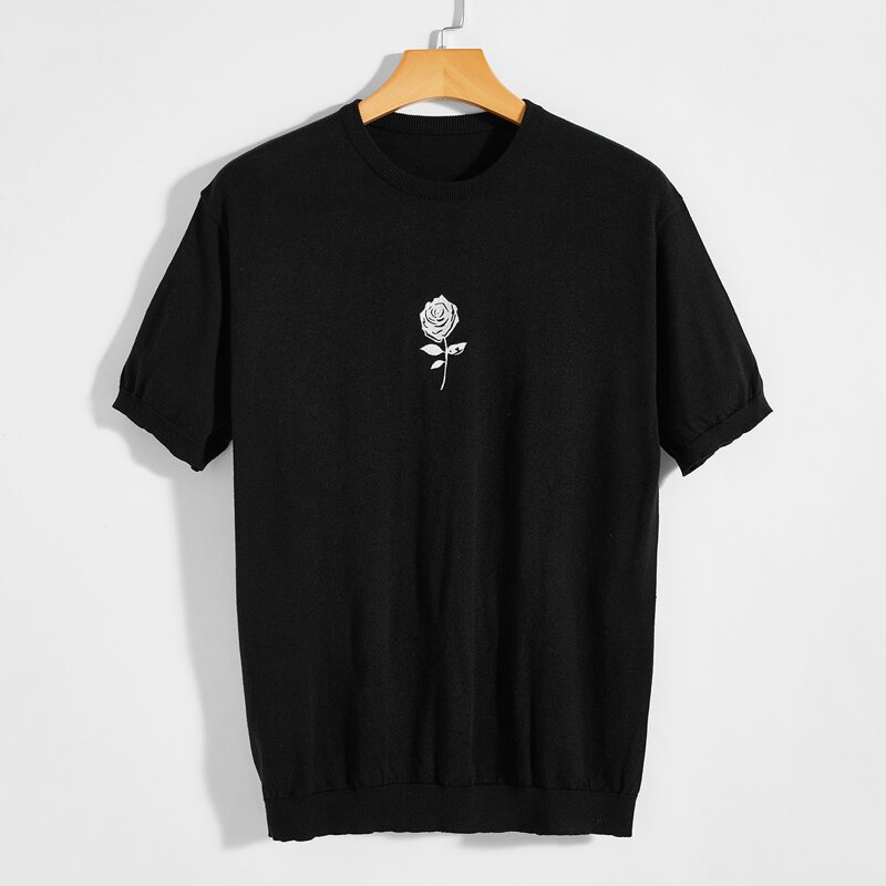 

Guys Floral Embroidered Knit Top, Black
