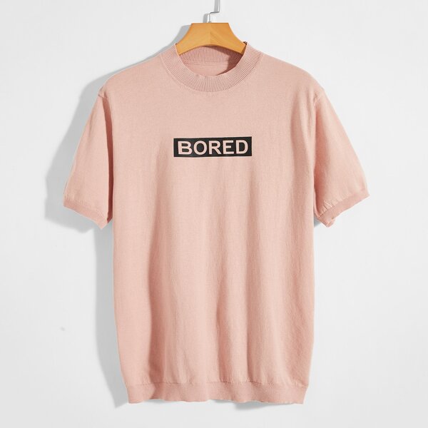 

Men Letter Graphic Knit Top, Dusty pink