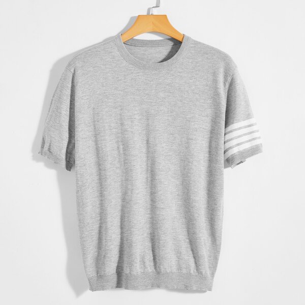 

Men Striped One Sleeve Short Sleeve Sweater, Light grey