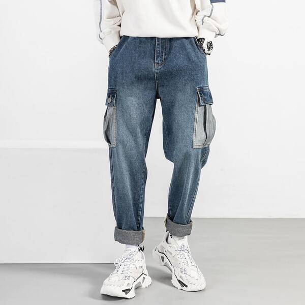 

Men Flap Pocket Tapered Jeans, Medium wash