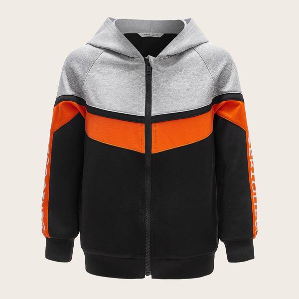 

Boys Raglan Sleeve Zip Up Colorblock Hooded Jacket, Multicolor
