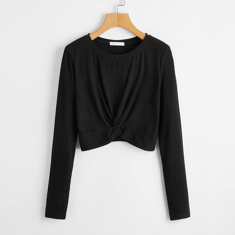 

Twist Front Ribbed Tee, Black