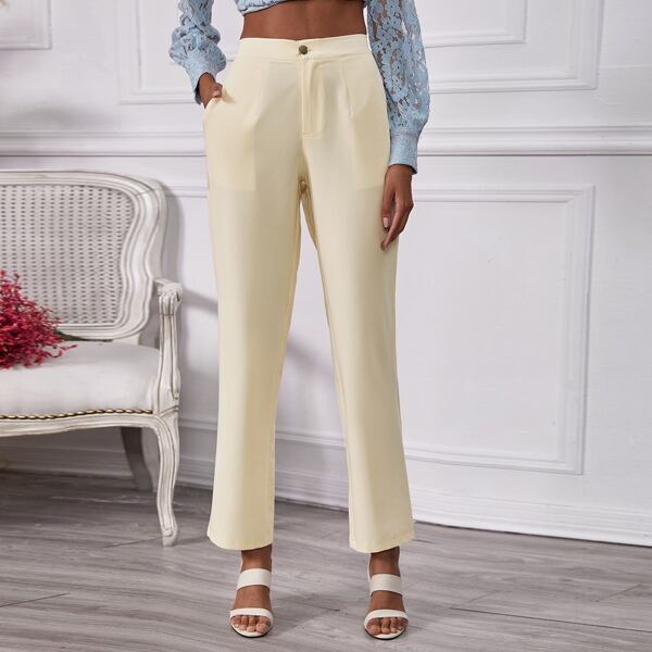 

Slant Pocket Solid Pants, Beige
