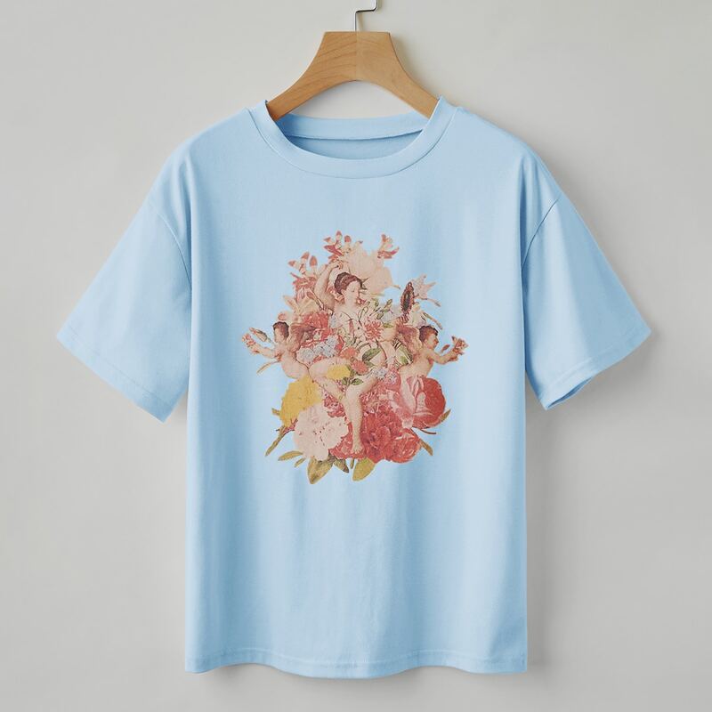 

Floral & Figure Graphic Tee, Baby blue