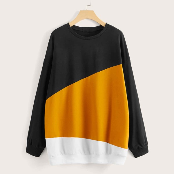

Drop Shoulder Color Block Sweatshirt, Black