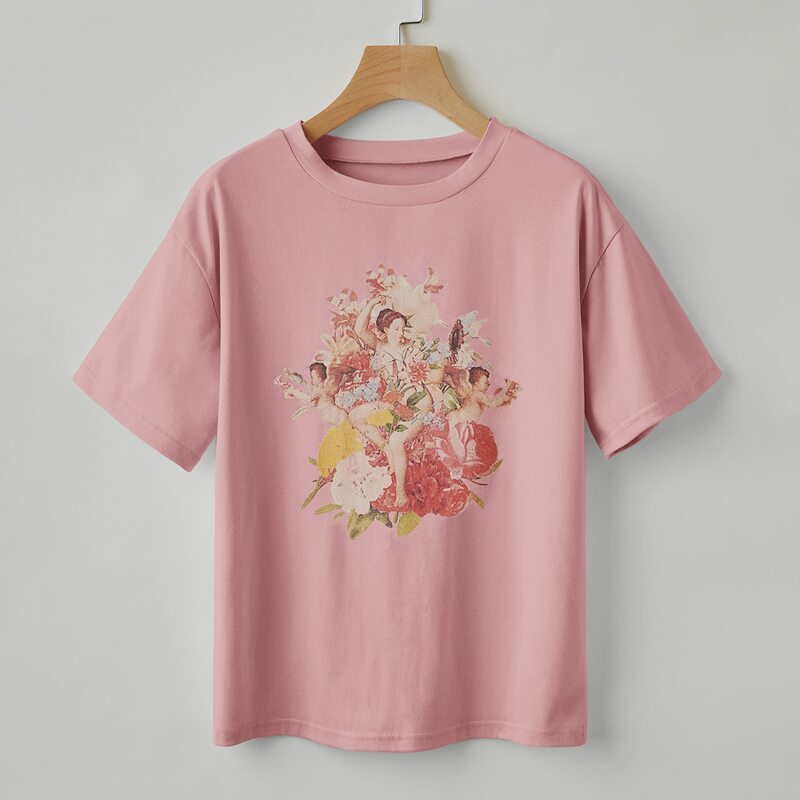 

Floral & Figure Graphic Tee, Dusty pink