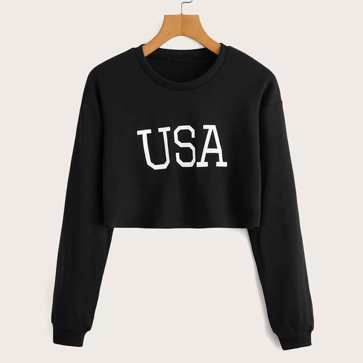 

Drop Shoulder Letter Graphic Crop Sweatshirt, Black