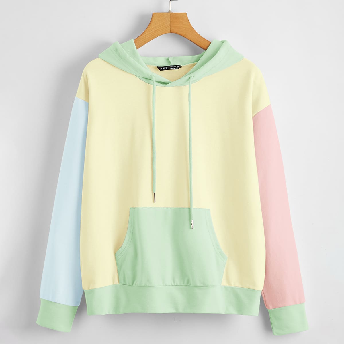 

Drop Shoulder Color Block Drawstring Hoodie, Multicolor