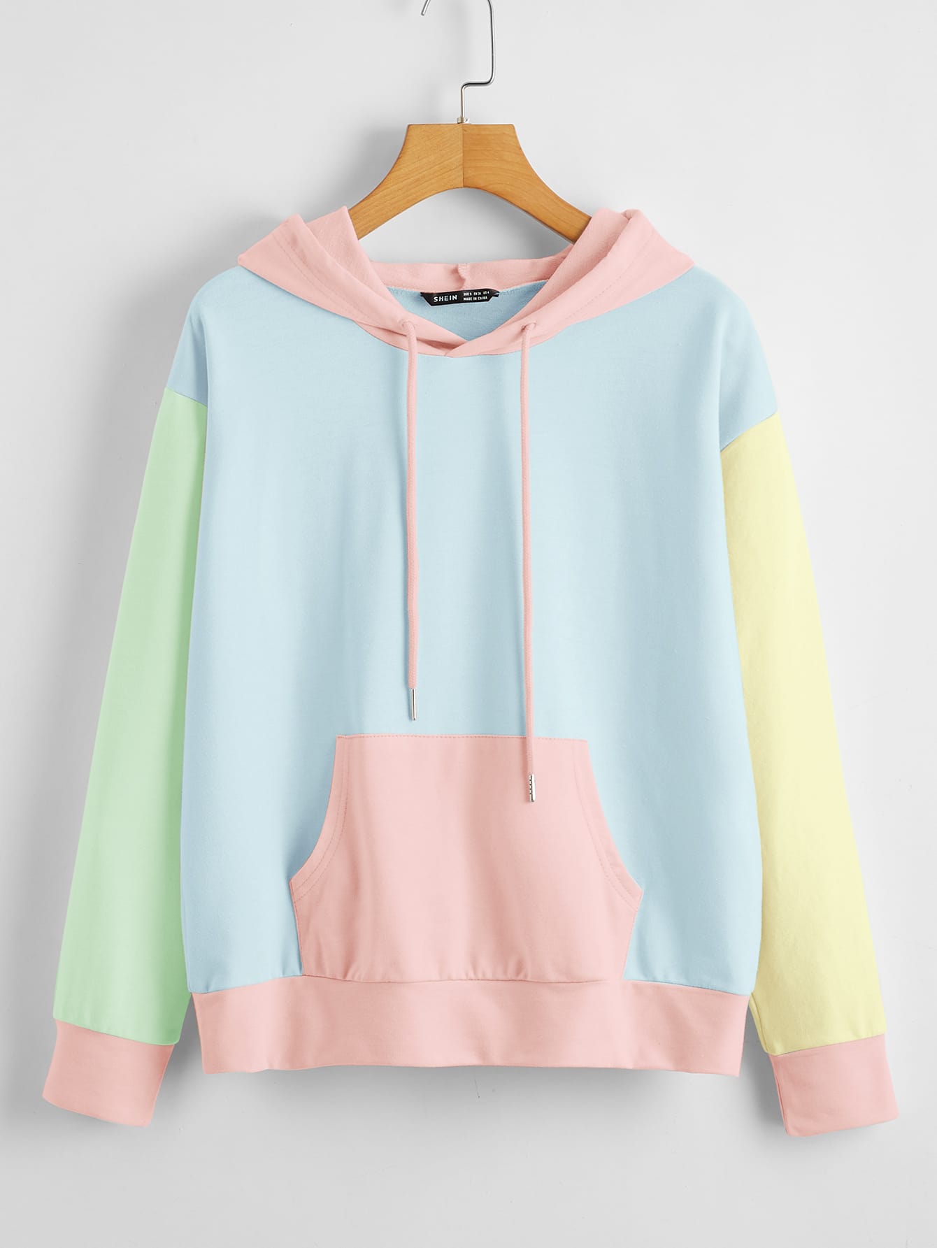 Drop Shoulder Color Block Drawstring Hoodie thumbnail