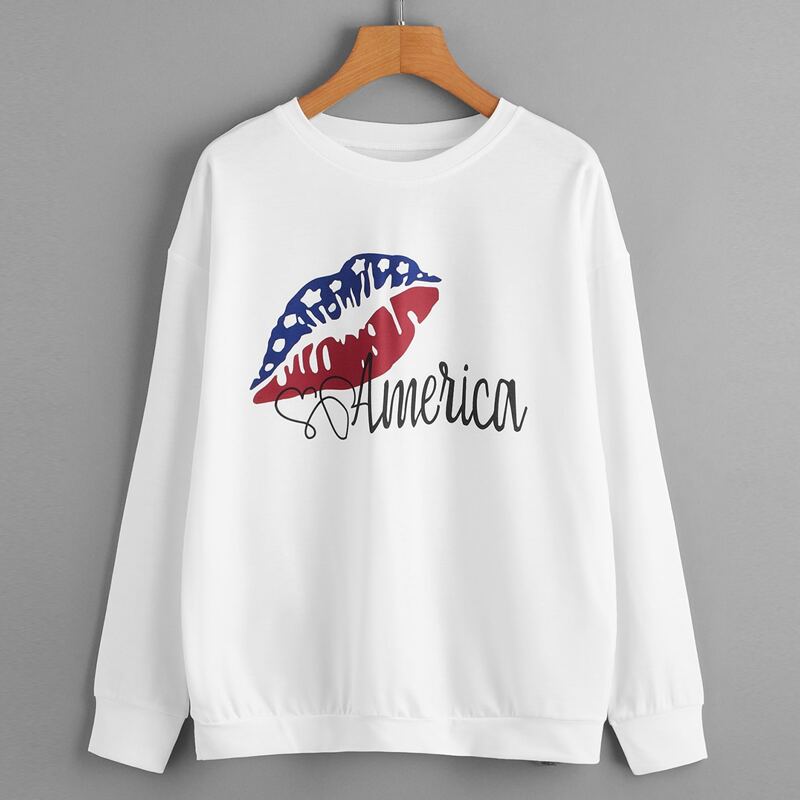 

Drop Shoulder Letter & Mouth Graphic Sweatshirt, White
