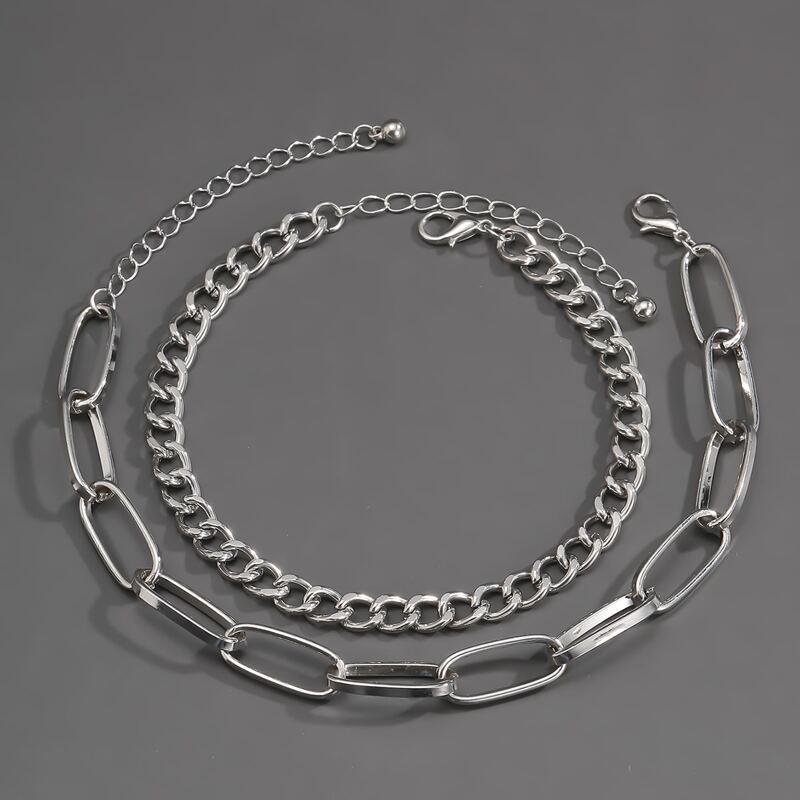 

2pcs Guys Simple Chain Bracelet, Silver