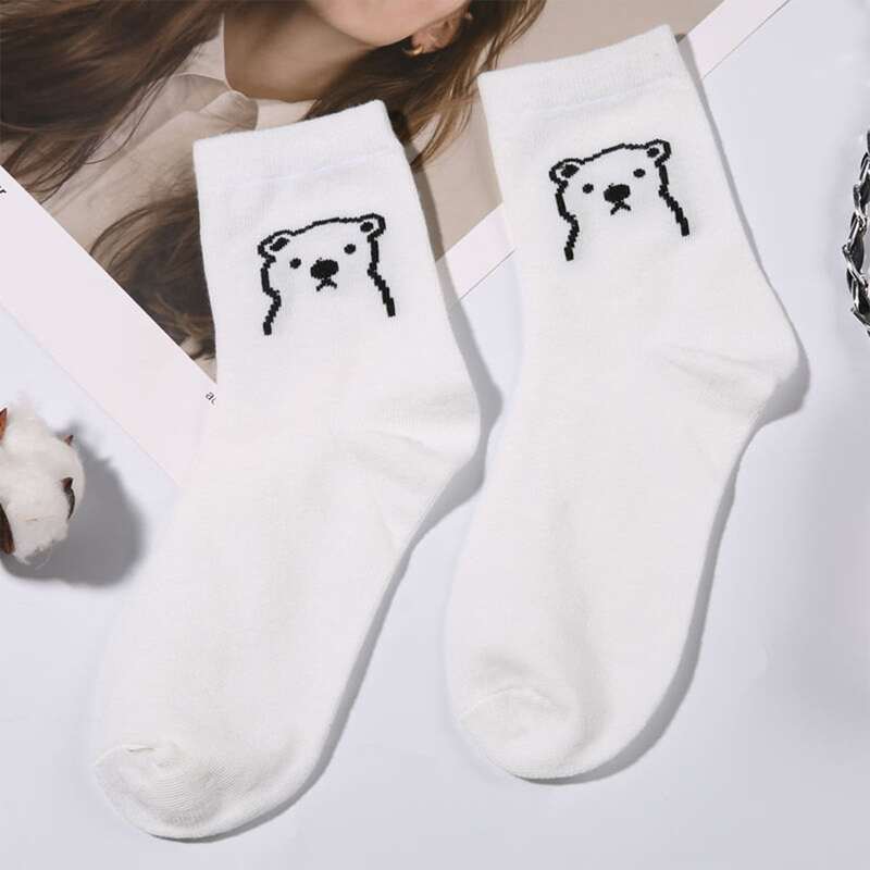 

1pair Cartoon Bear Socks, White