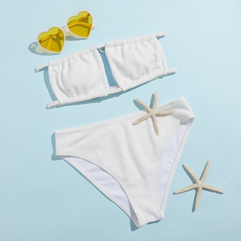 

Cut-out Bandeau Bikini Swimsuit, White