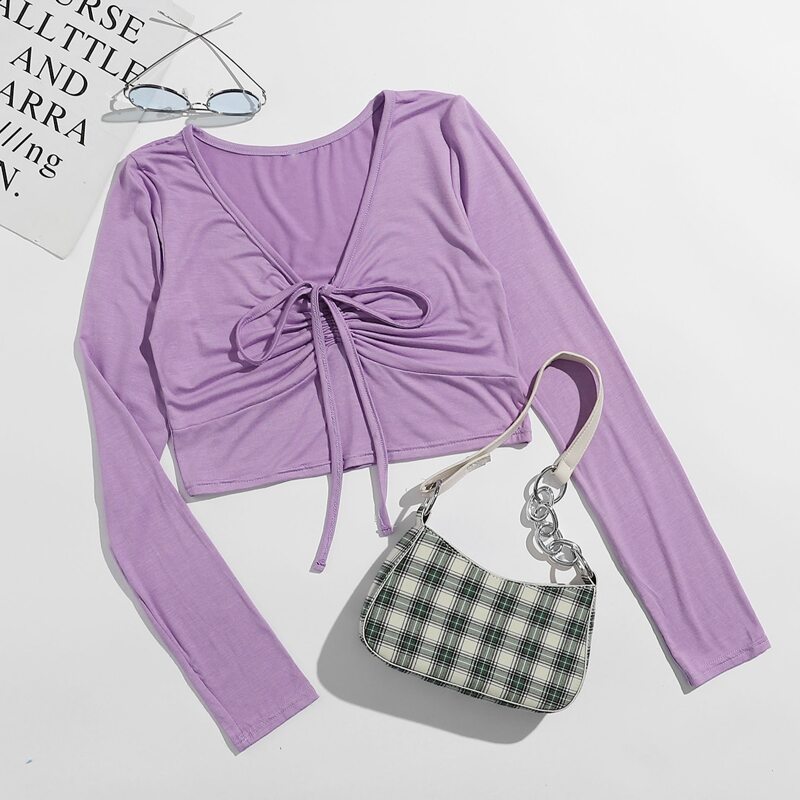 

Drawstring Front Crop Tee, Lilac purple