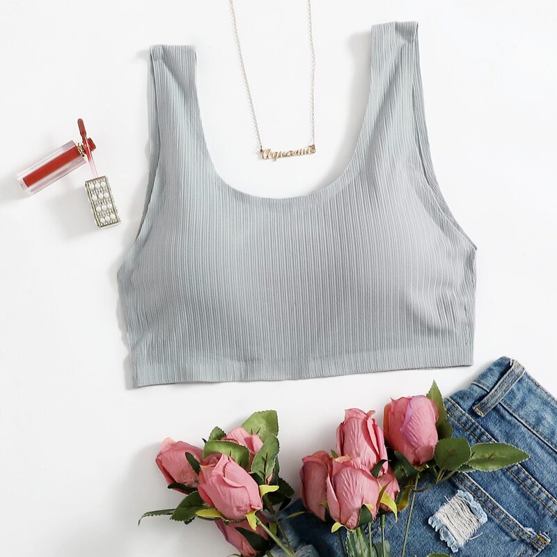

1pc Ribbed Bralette, Light grey