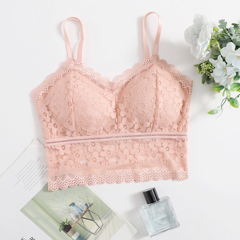 

Floral Lace Longline Bralette, Pastel baby pink