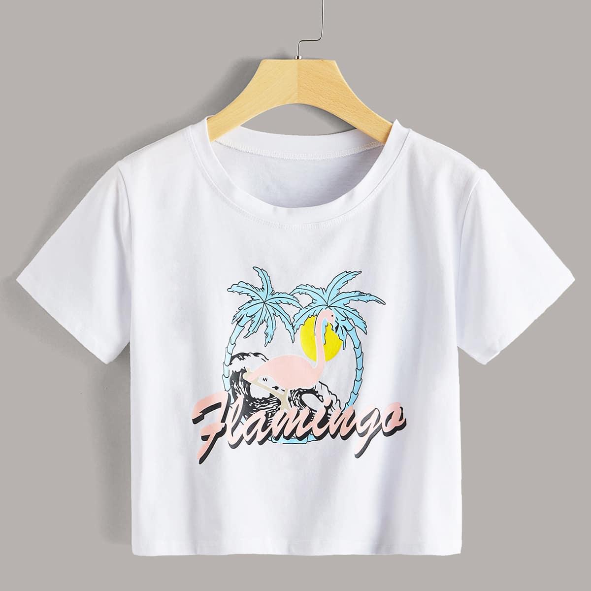 

Flamingo Graphic Crop Tee, White