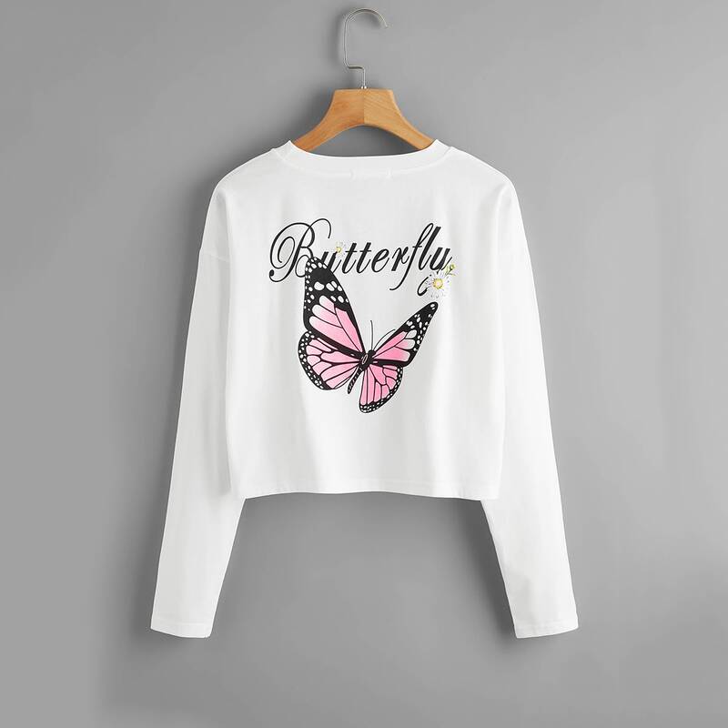 

Butterfly & Letter Graphic Tee, White