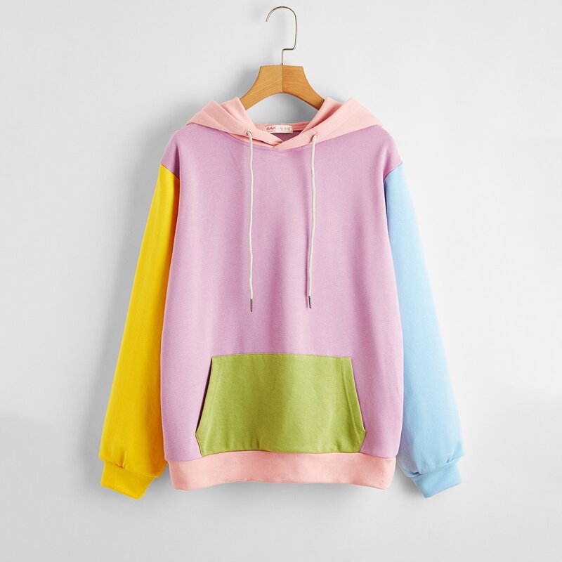 

Kangaroo Pocket Colorblock Hooded Sweatshirt, Multicolor