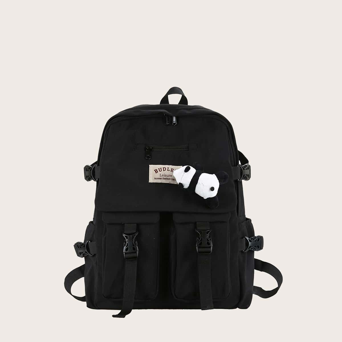 

Release Buckle Decor Backpack, Black