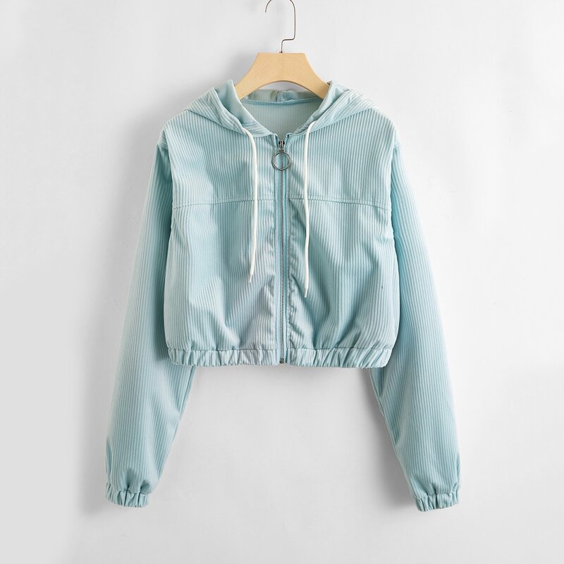 

Corduroy Zip Up Hooded Jacket, Mint blue