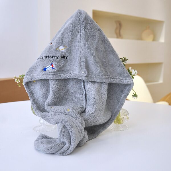 

Embroidery Detail Hair Drying Cap, Grey