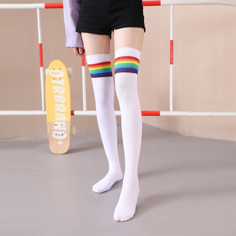 

Rainbow Striped Pattern Over The Knee Socks, Multicolor