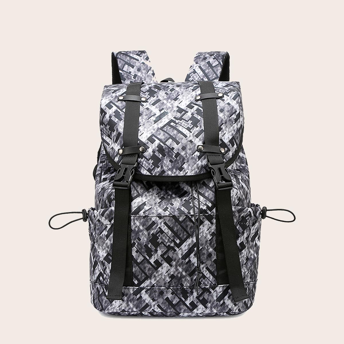 

Guys Release Buckle Decor Flap Backpack, Grey