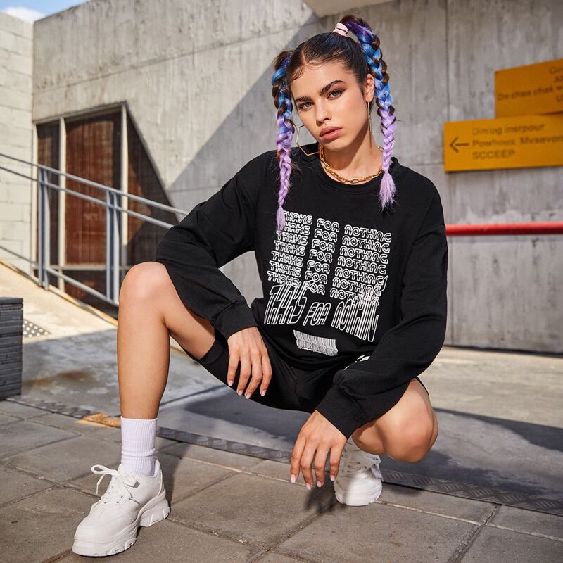 

Slogan Graphic Oversized Sweatshirt, Black