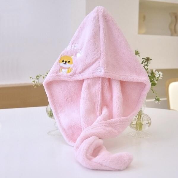 

Cartoon Embroidery Hair Drying Cap, Pink