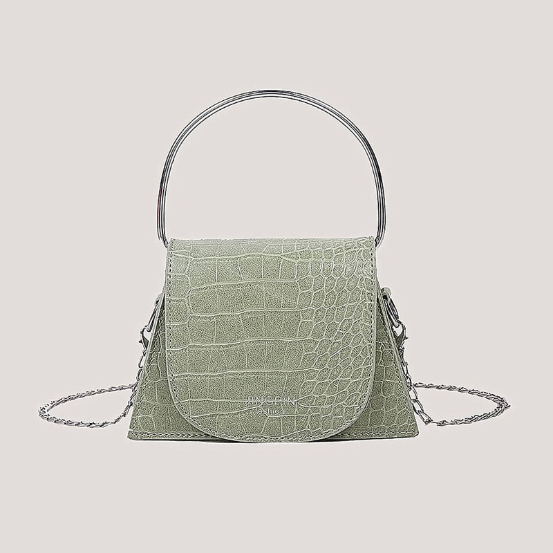 

Croc Embossed Satchel Chain Bag, Green