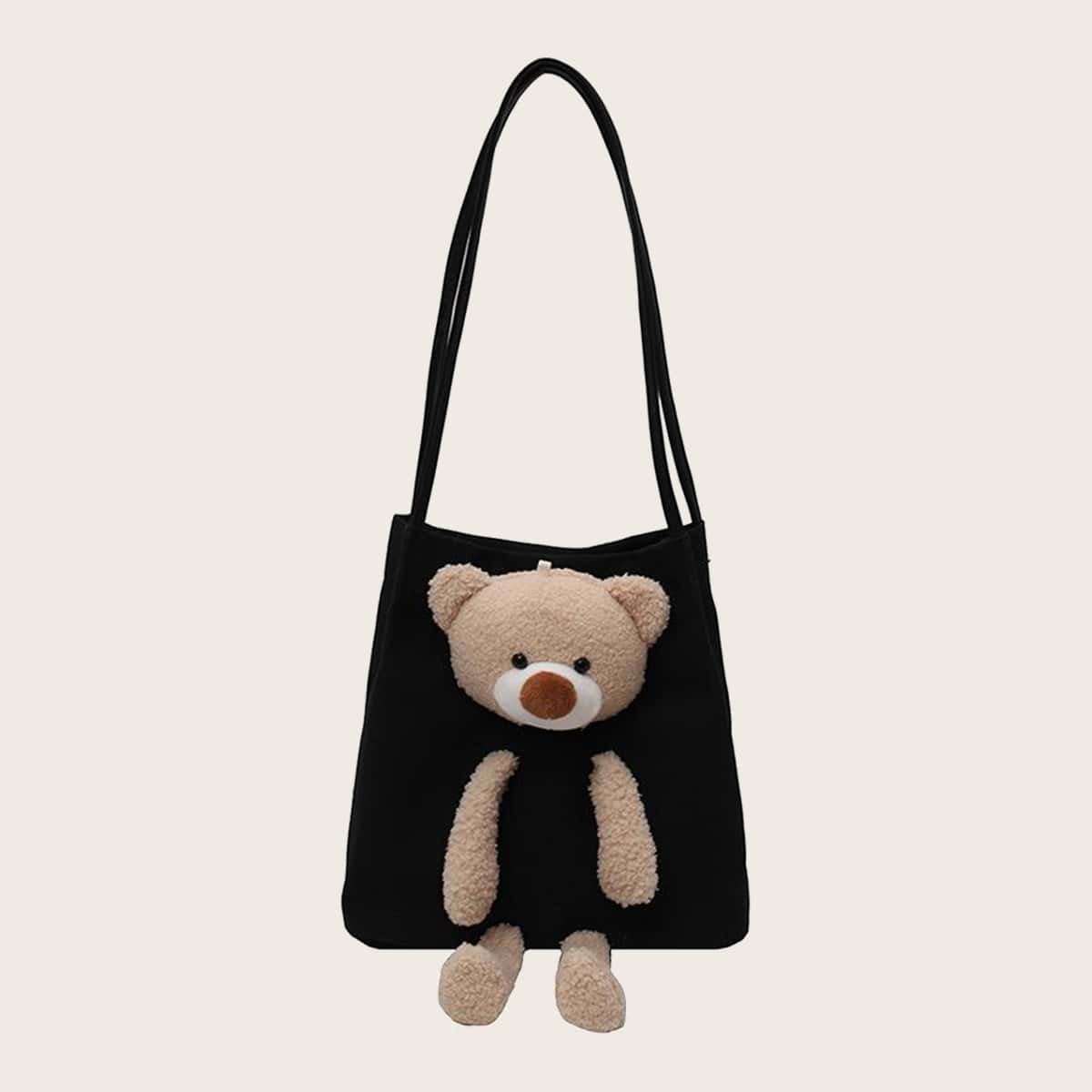 

Cartoon Decor Shoulder Bag, Black