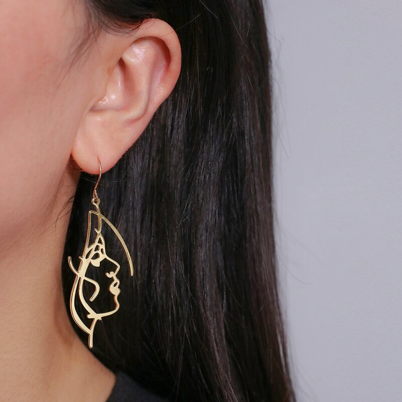 

Abstract Face Drop Earrings, Gold