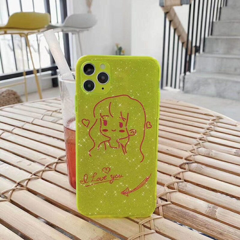 

Glitter Figure Graphic iPhone Case, Yellow neon