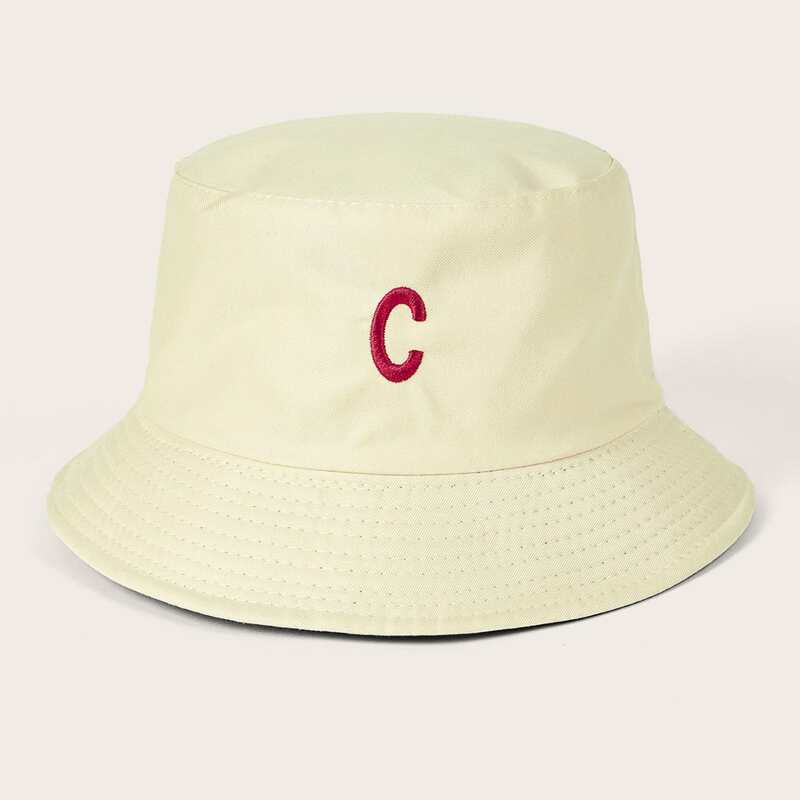 

Letter Embroidery Reversible Bucket Hat, Beige