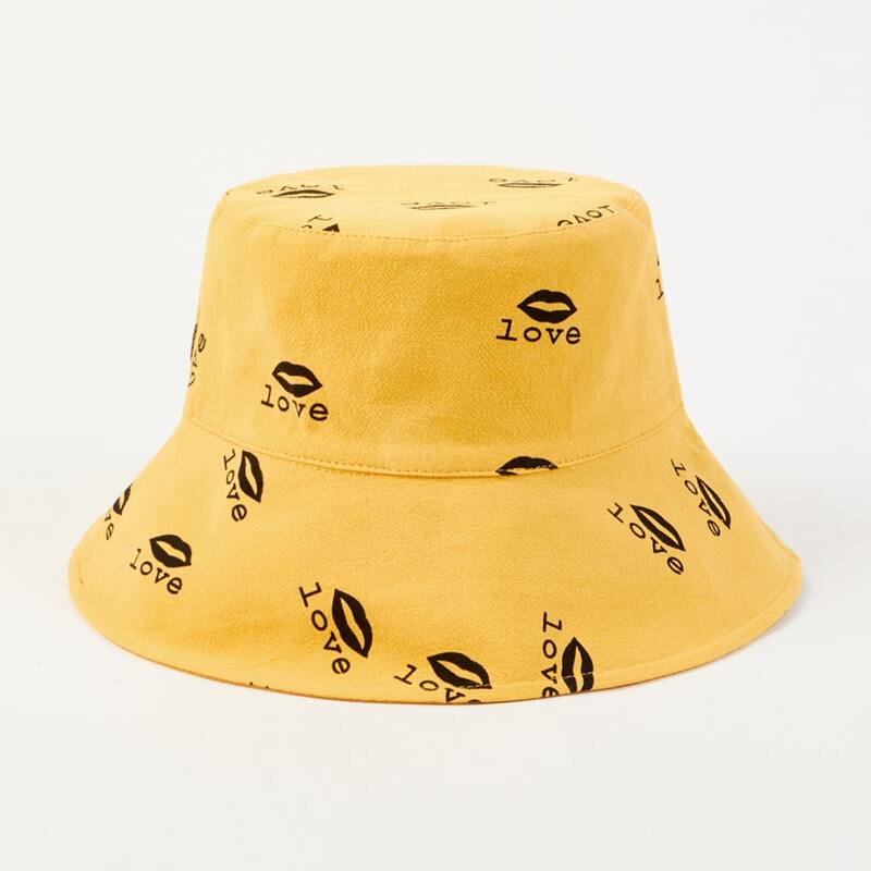 

Lip & Letter Graphic Bucket Hat, Yellow