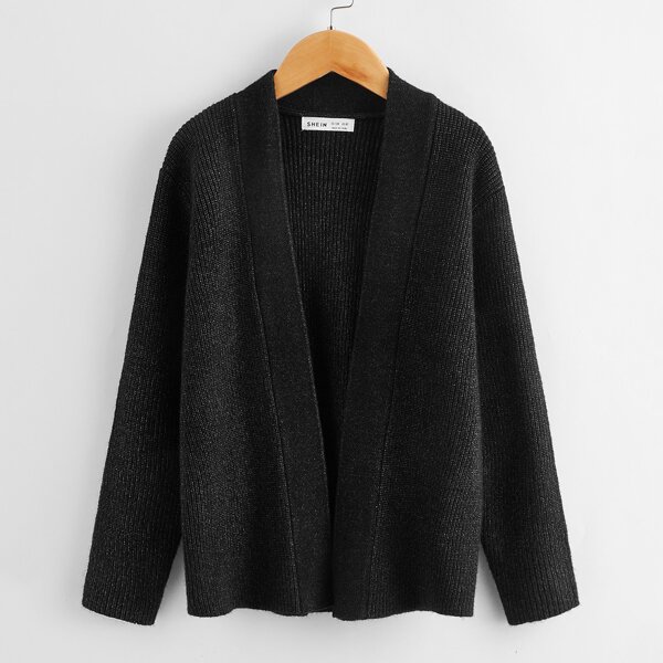 

Boys Open Front Ribbed Knit Cardigan, Black