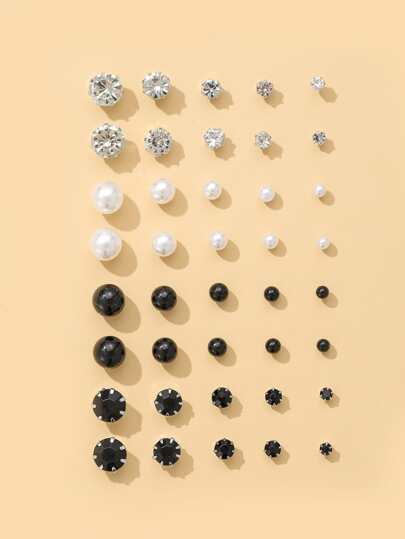 20pairs Rhinestone Decor Stud Earrings
