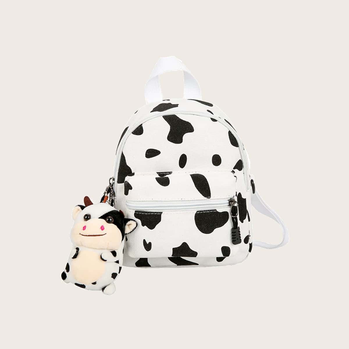 

Cow Print Backpack & Bag Charm, Black and white