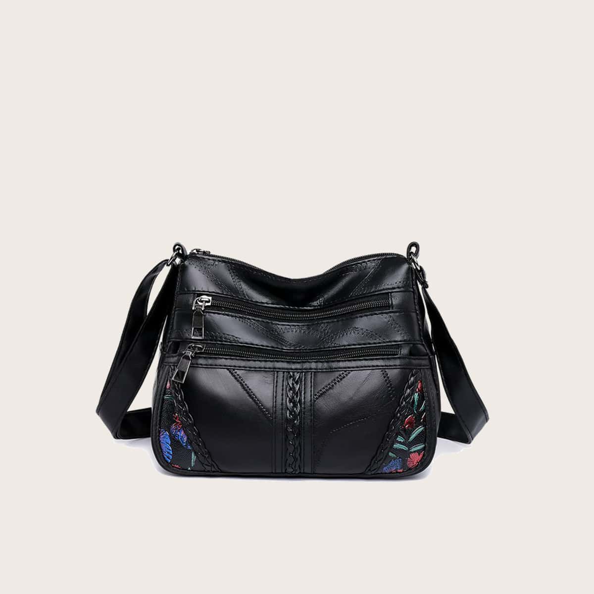 

Floral Zip Crossbody Bag, Black